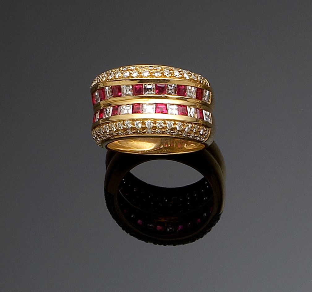A ruby and diamond ring