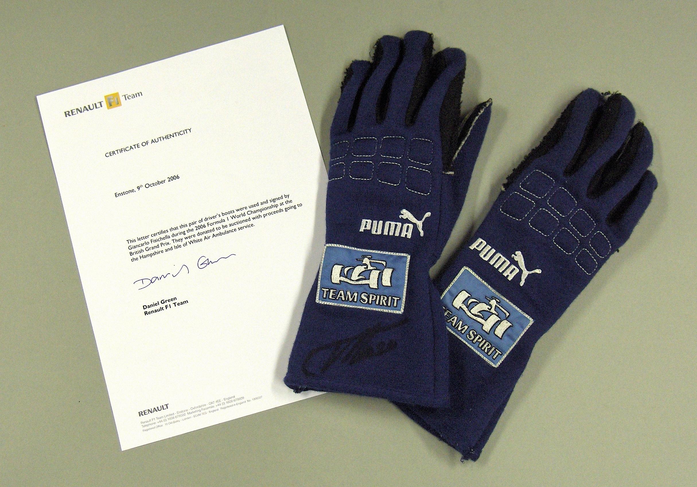 Bonhams Cars A Pair Of Gloves Signed By And Worn By Fernando Alonso During The 2006 British