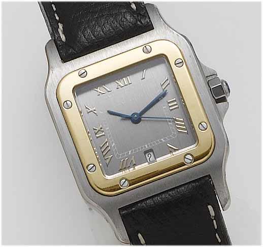 Cartier. A gents stainless steel and gold calendar wristwatch