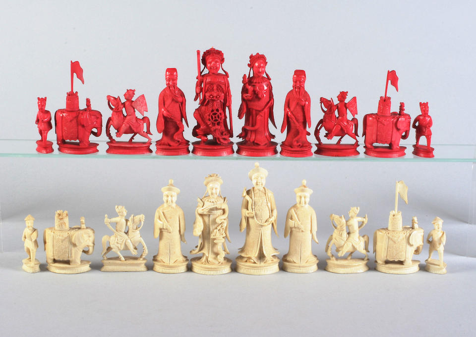 A 19th century Chinese ivory chess set