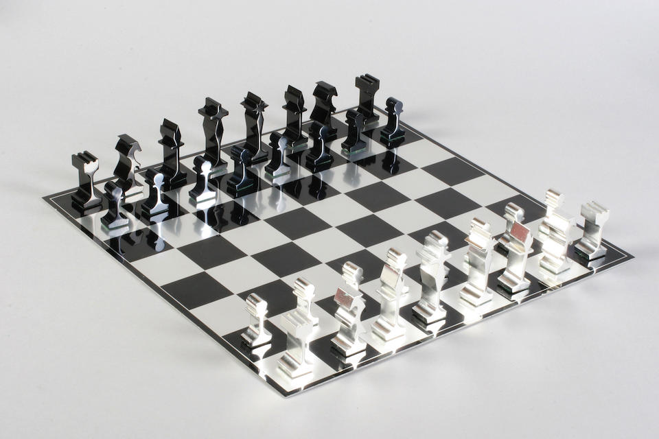 Bonhams A Post War Scottish Polished Aluminium And Anodised Modernist Chess Set