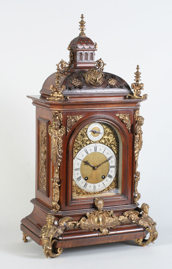 Bonhams : A late 19th century walnut and gilt metal mounted bracket clock