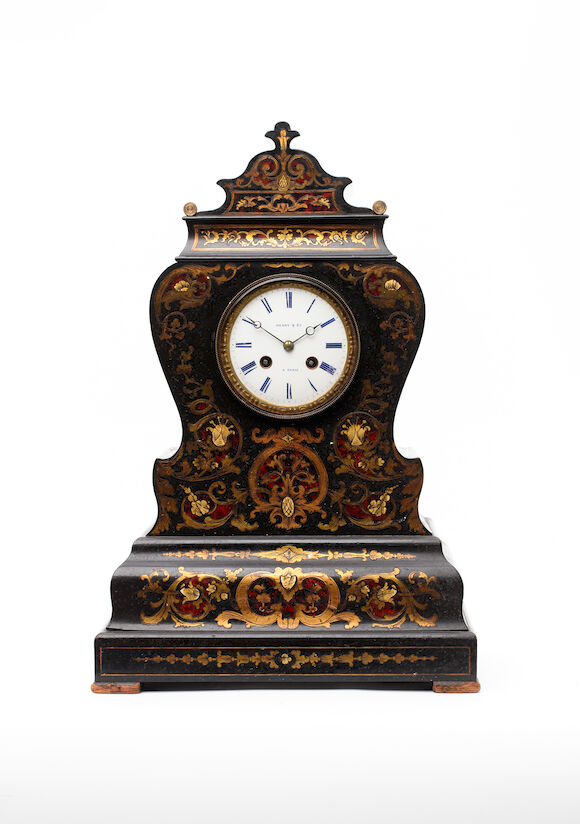Bonhams : A late 19th century French ebonised mantel clock with brass ...