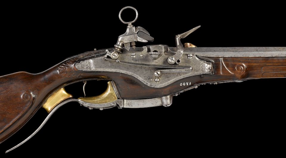 Bonhams An Exceptional 38Bore SixShot Flintlock BreechLoading