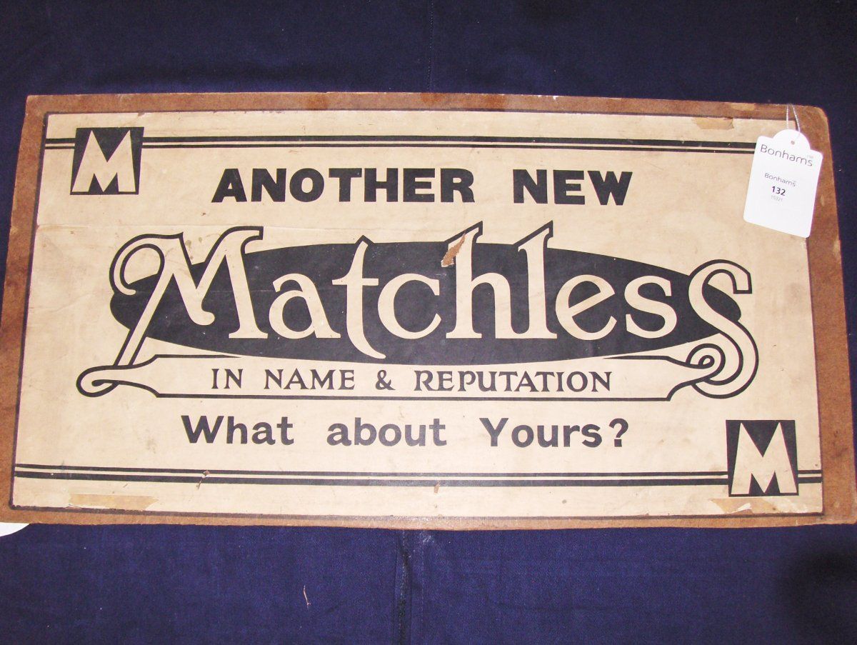 Bonhams Cars : A rare and early Matchless shop display poster on board,