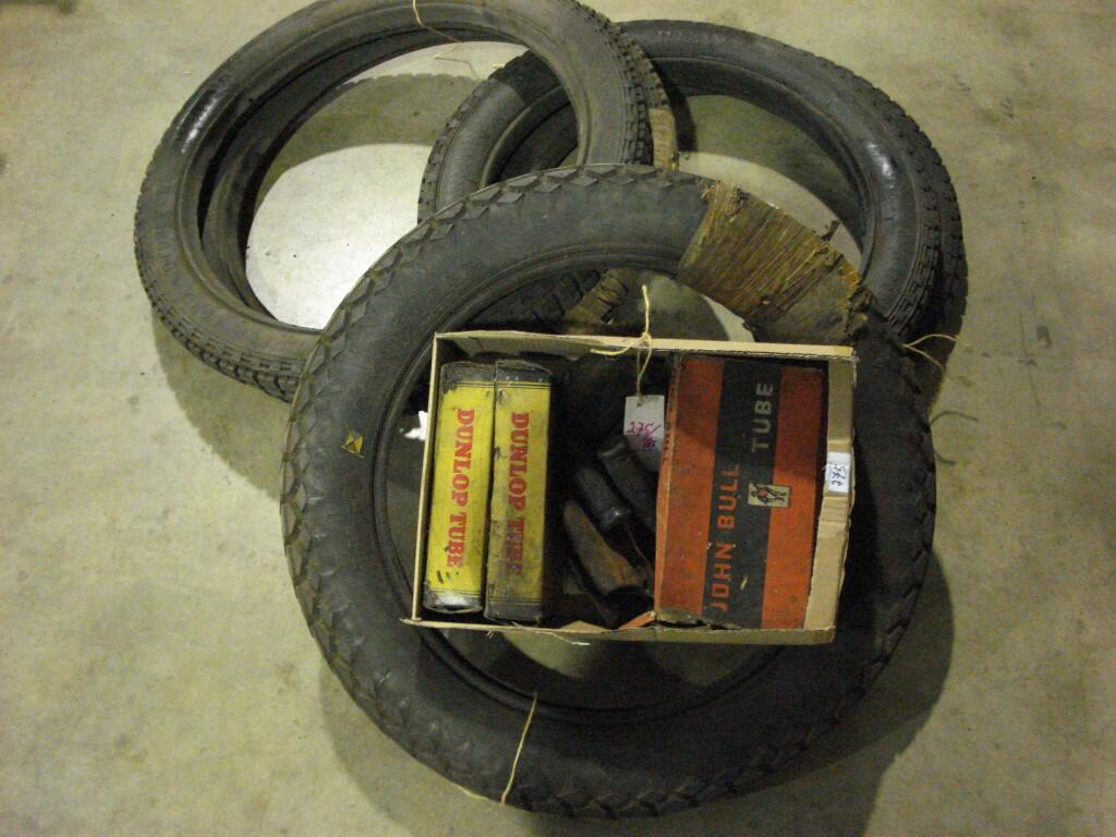 Bonhams Cars Four Dunlop beaded edge motorcycle tyres,