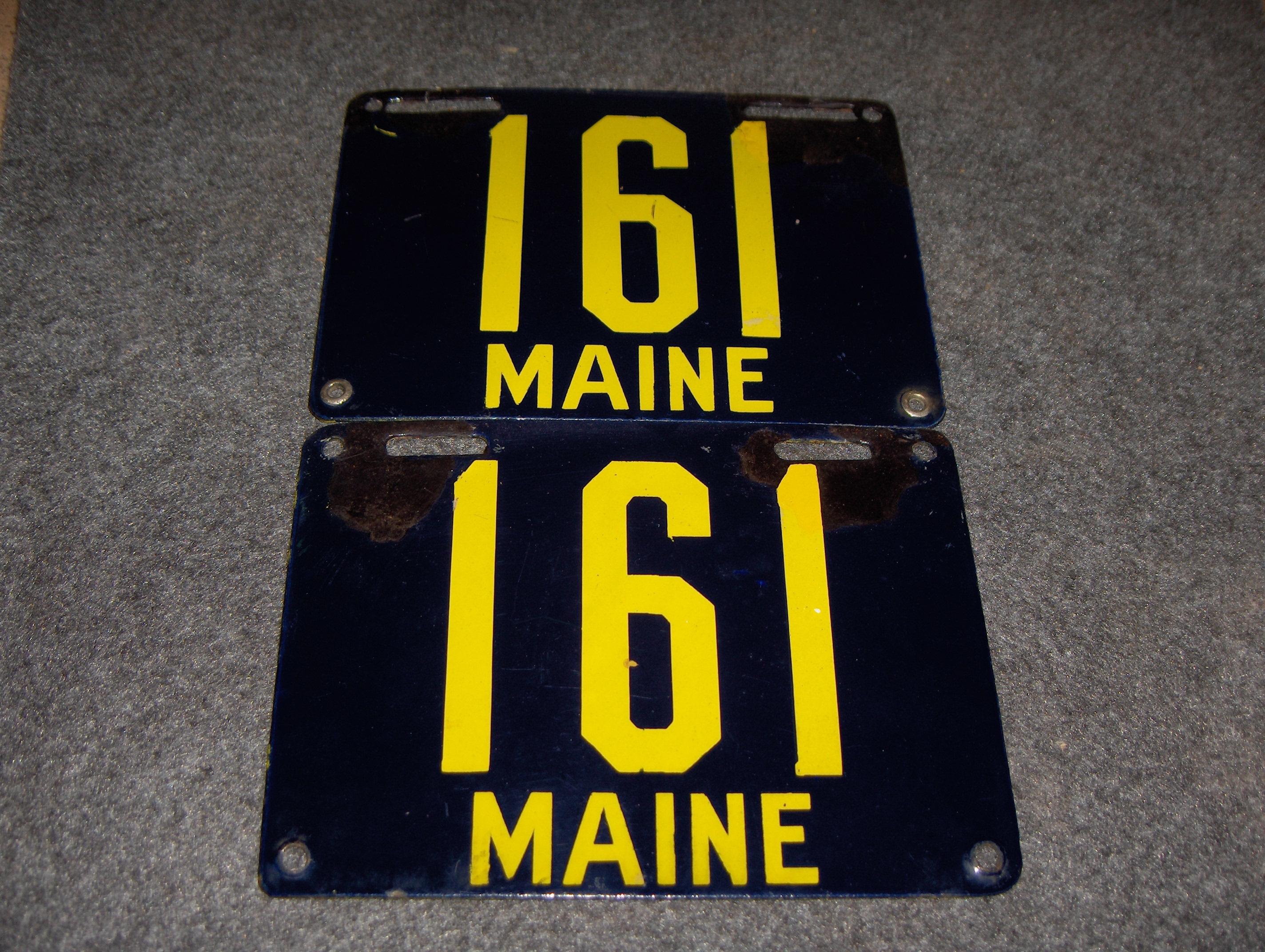 Bonhams Cars : A pair of porcelain enamel Maine license plates, 1913,,