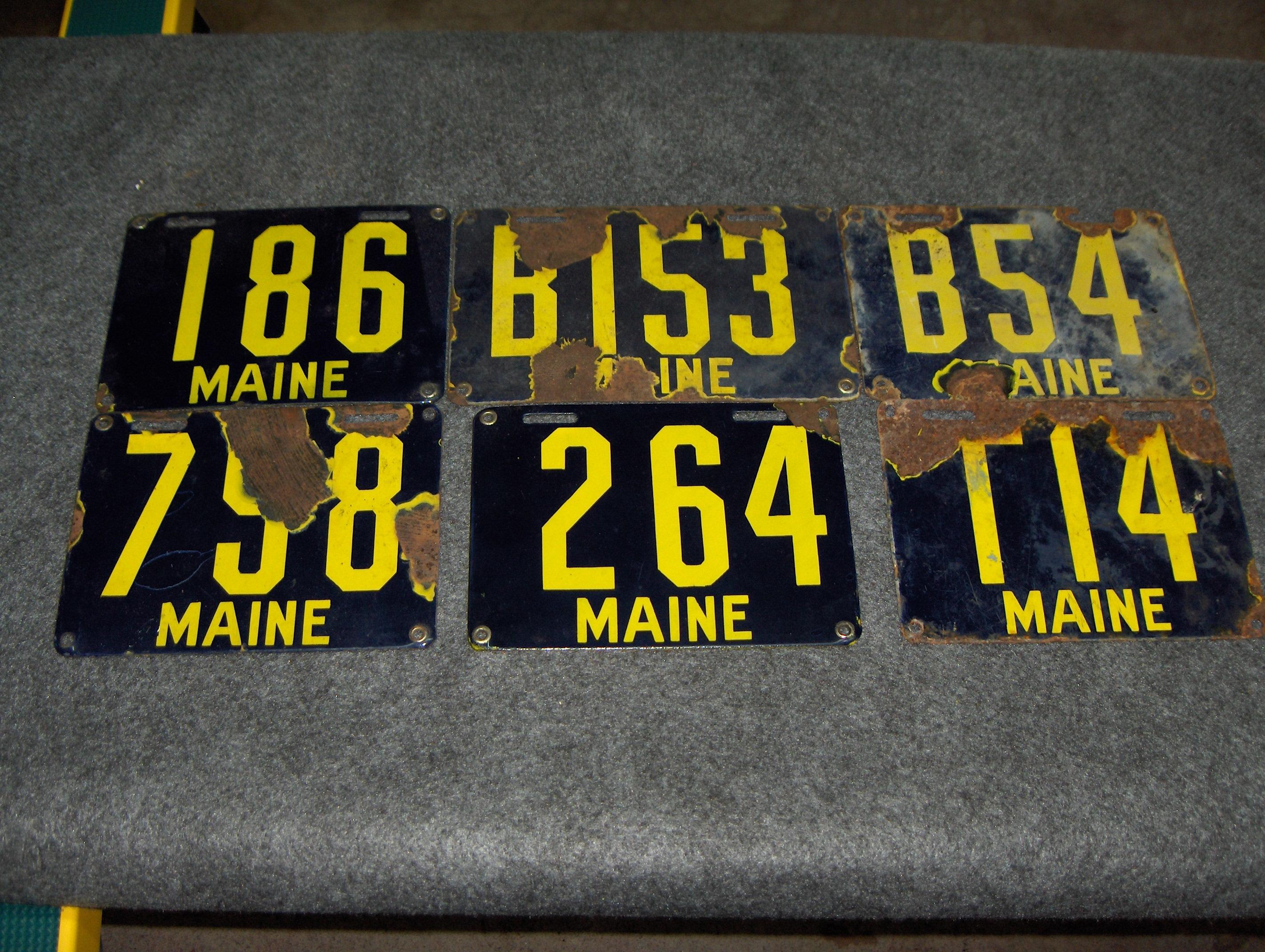 Bonhams Cars : Six enamel porcelain Maine license plates, 1913,,