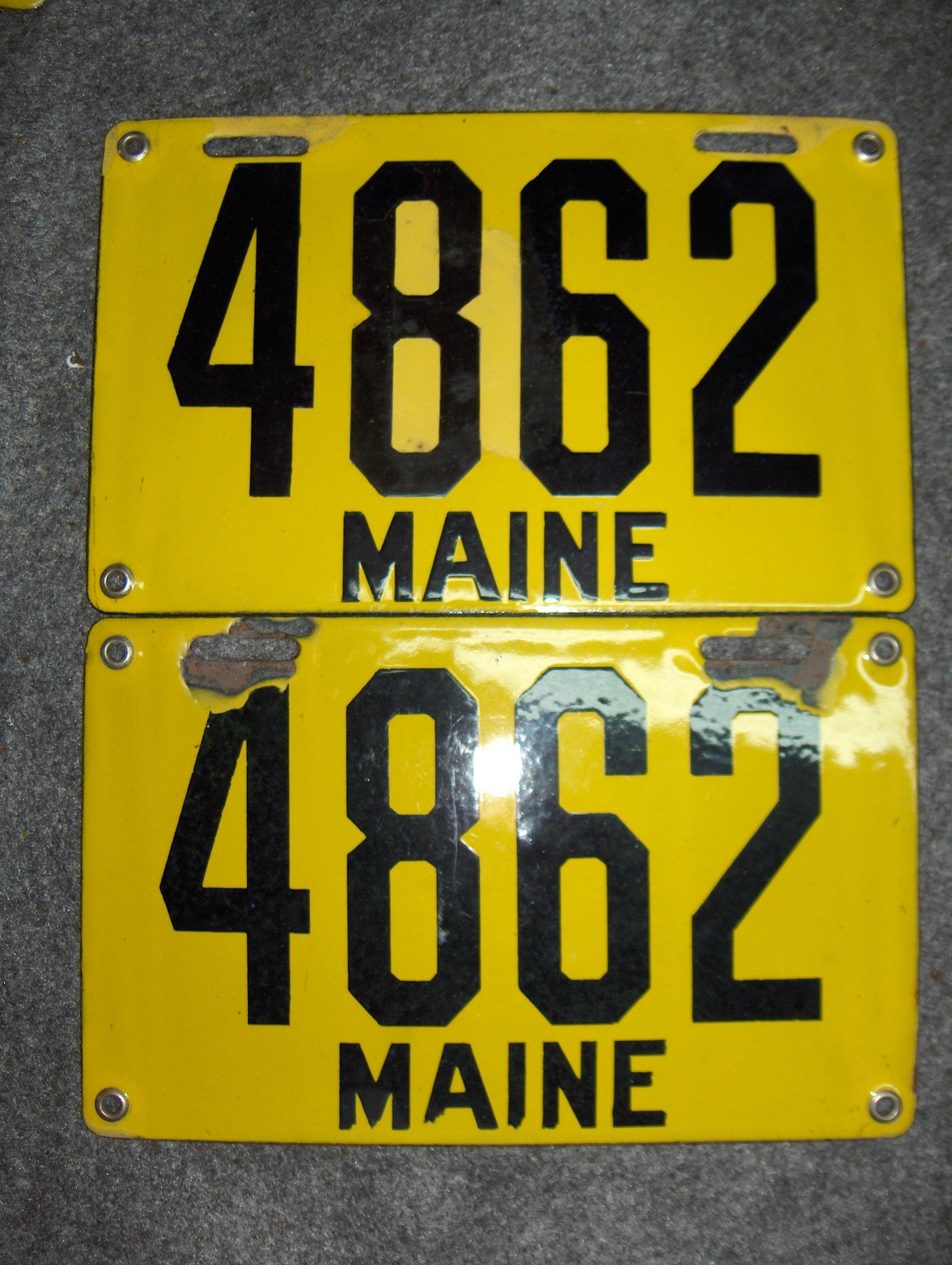 Bonhams Cars : A pair of porcelain enamel Maine license plates, 1912,,