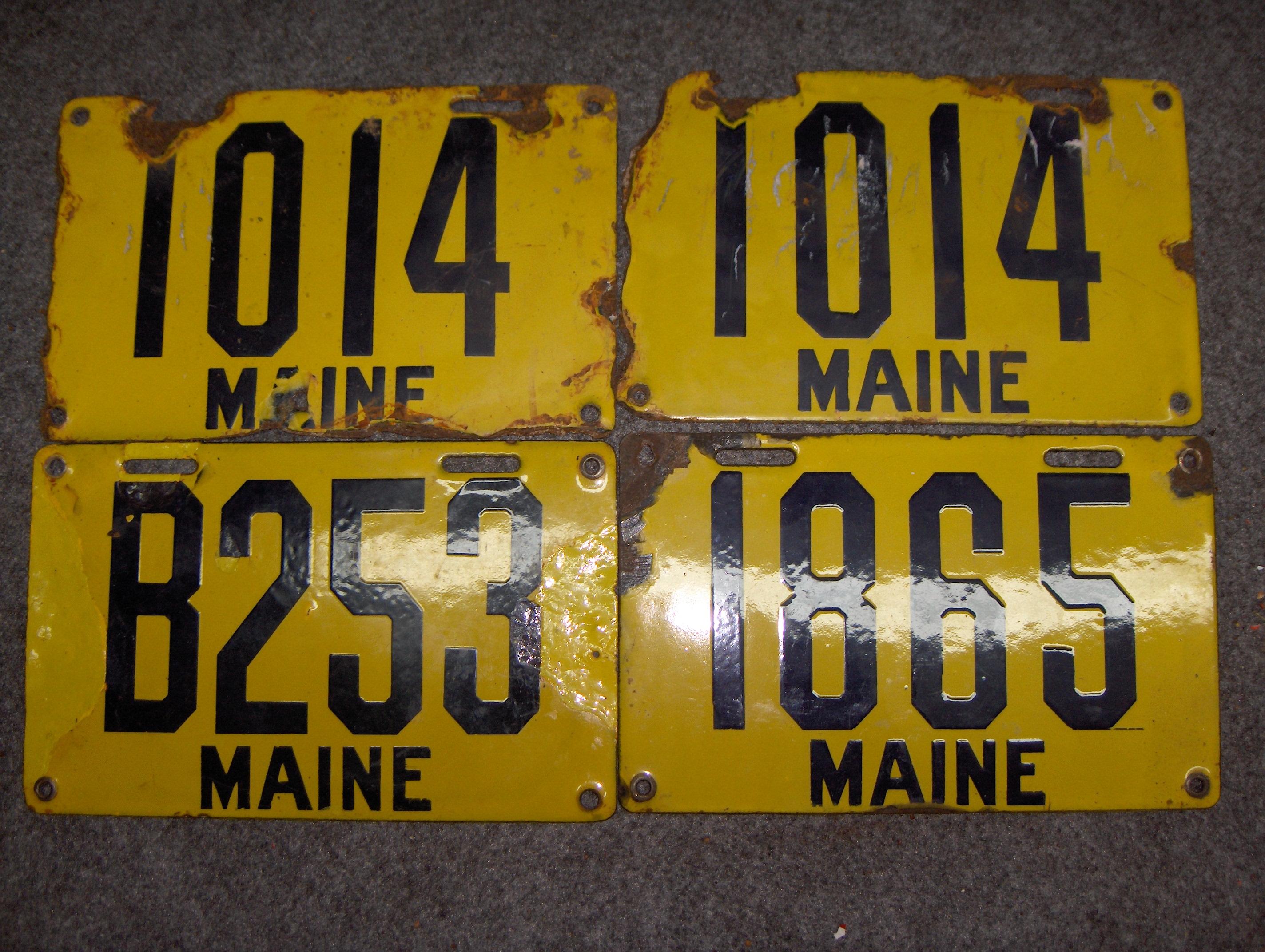 Bonhams Cars : Four porcelain enamel Maine license plates, 1912,,