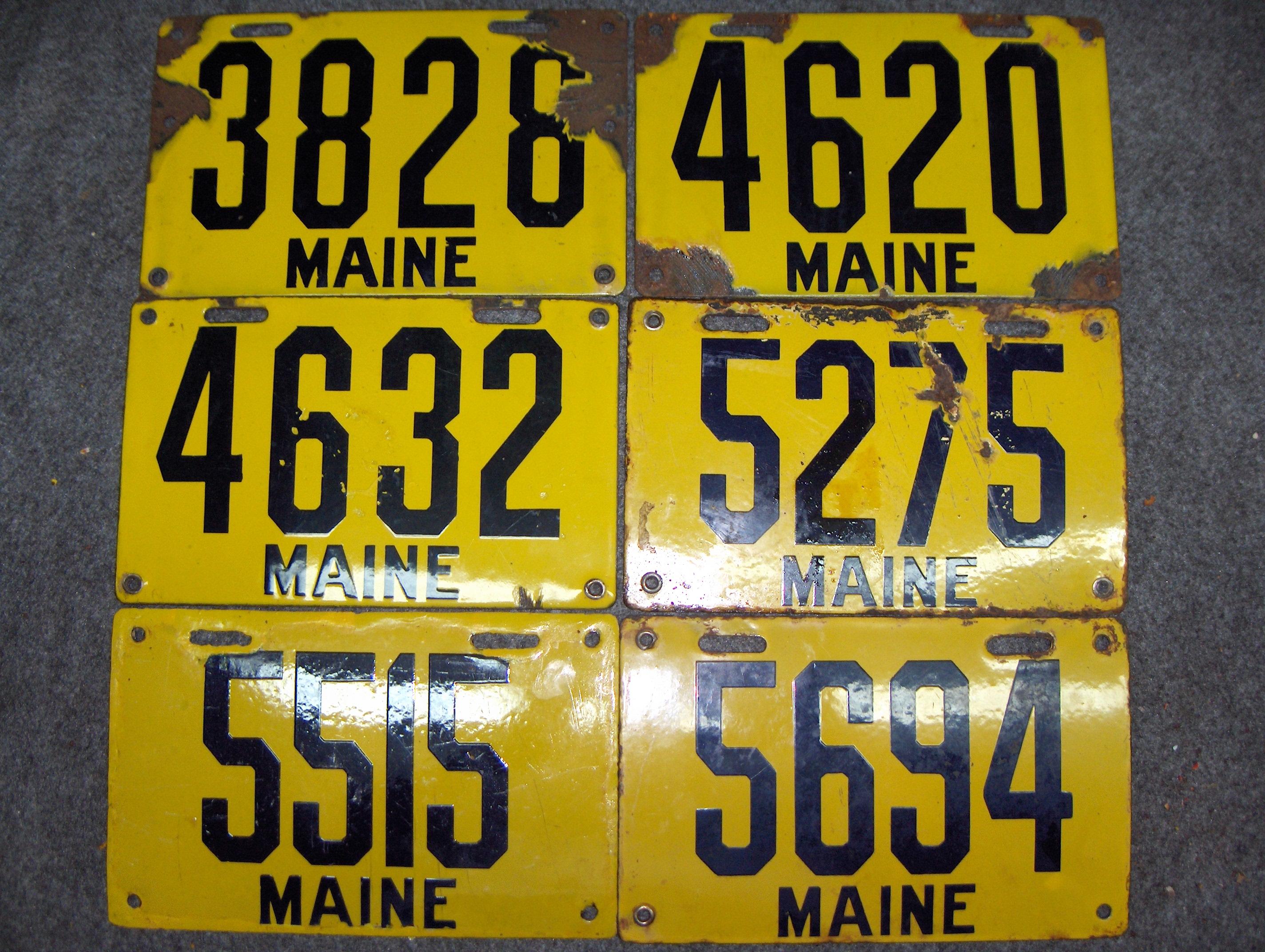 Bonhams Cars : Six porcelain enamel Maine license plates, 1912,,