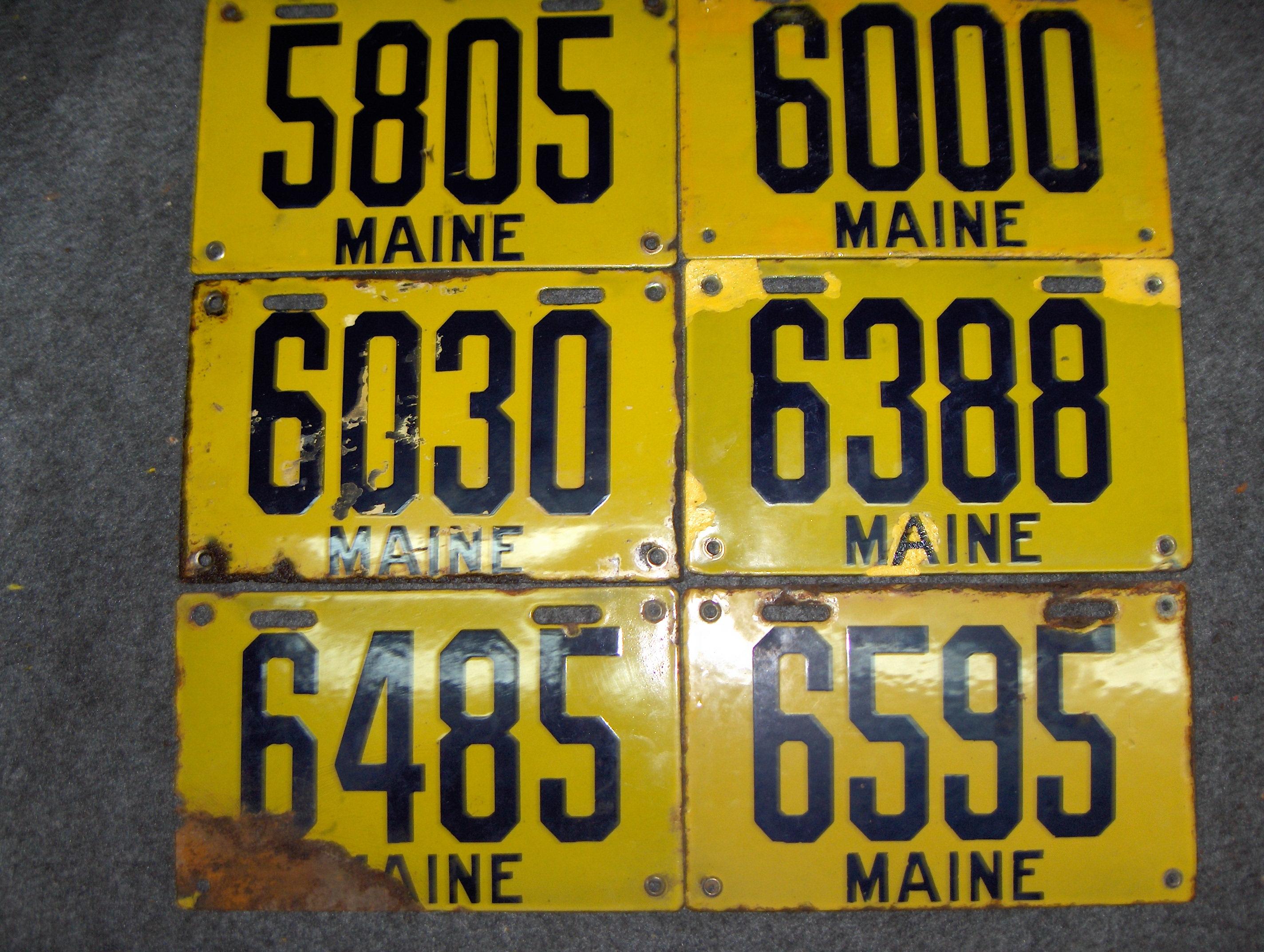 Bonhams Cars : Six porcelain enamel Maine license plates, 1912,,