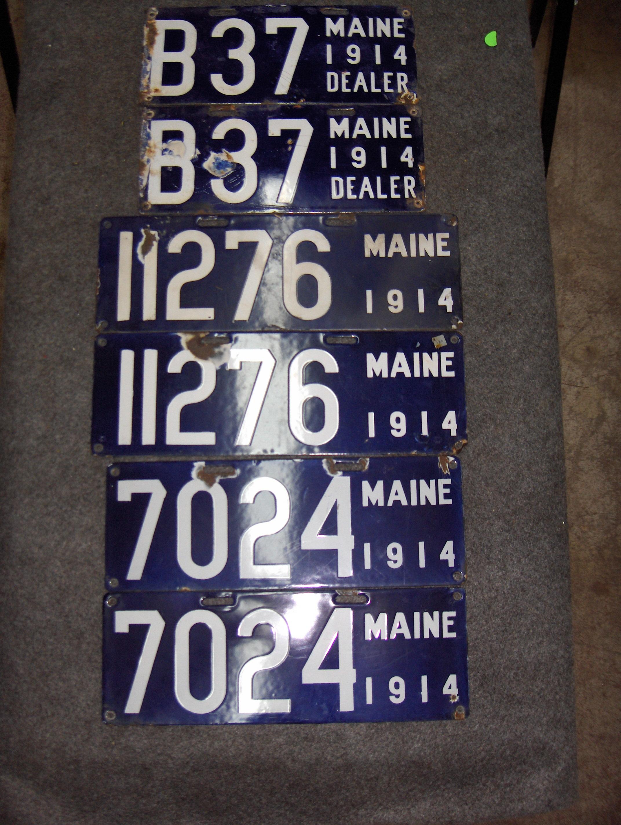 Bonhams Cars : Three pairs of 1914 porcelain enamel Maine license plates,,