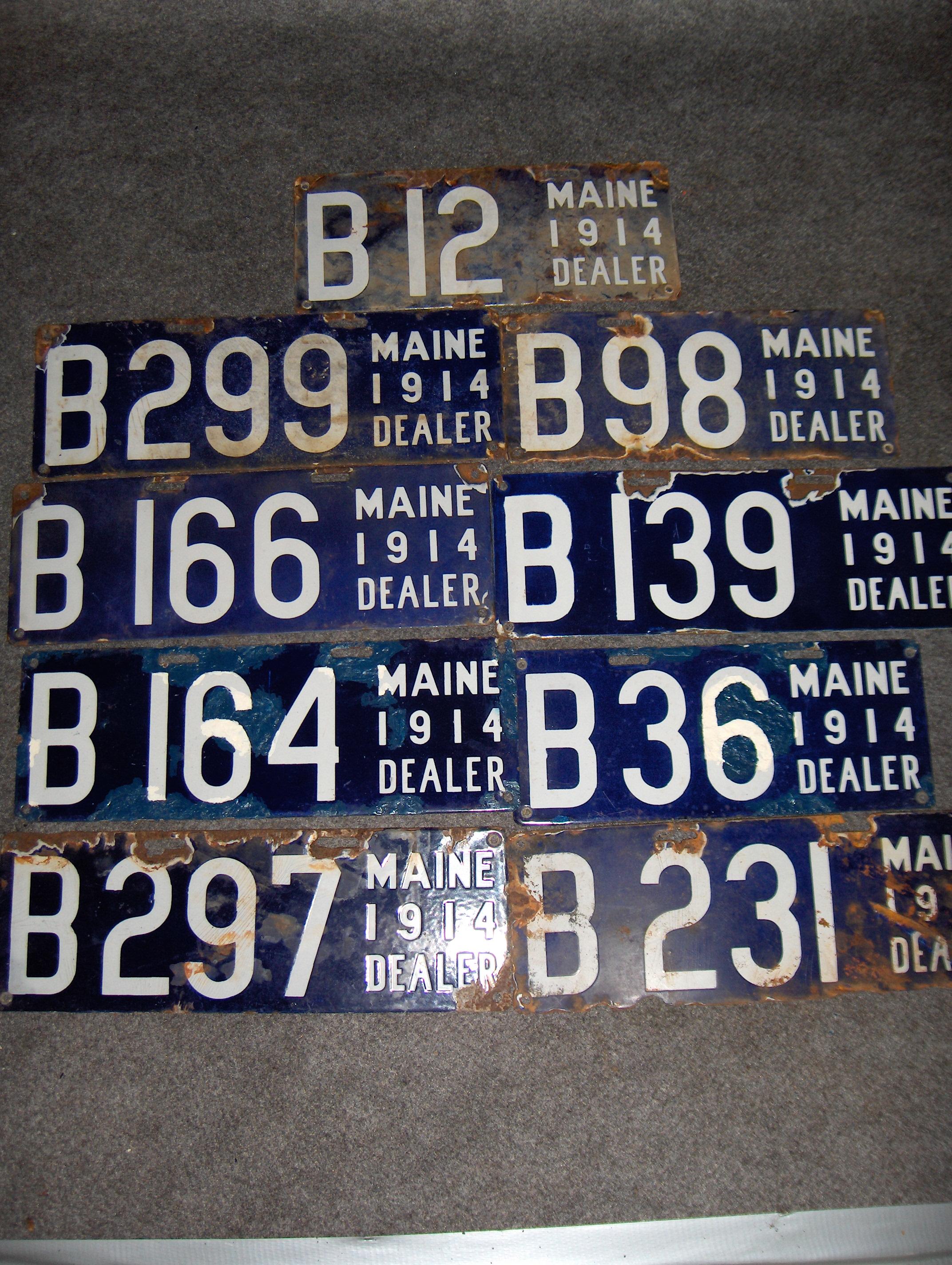 Bonhams Cars : Nine 1914 porcelain enamel Maine Dealer license plates,,