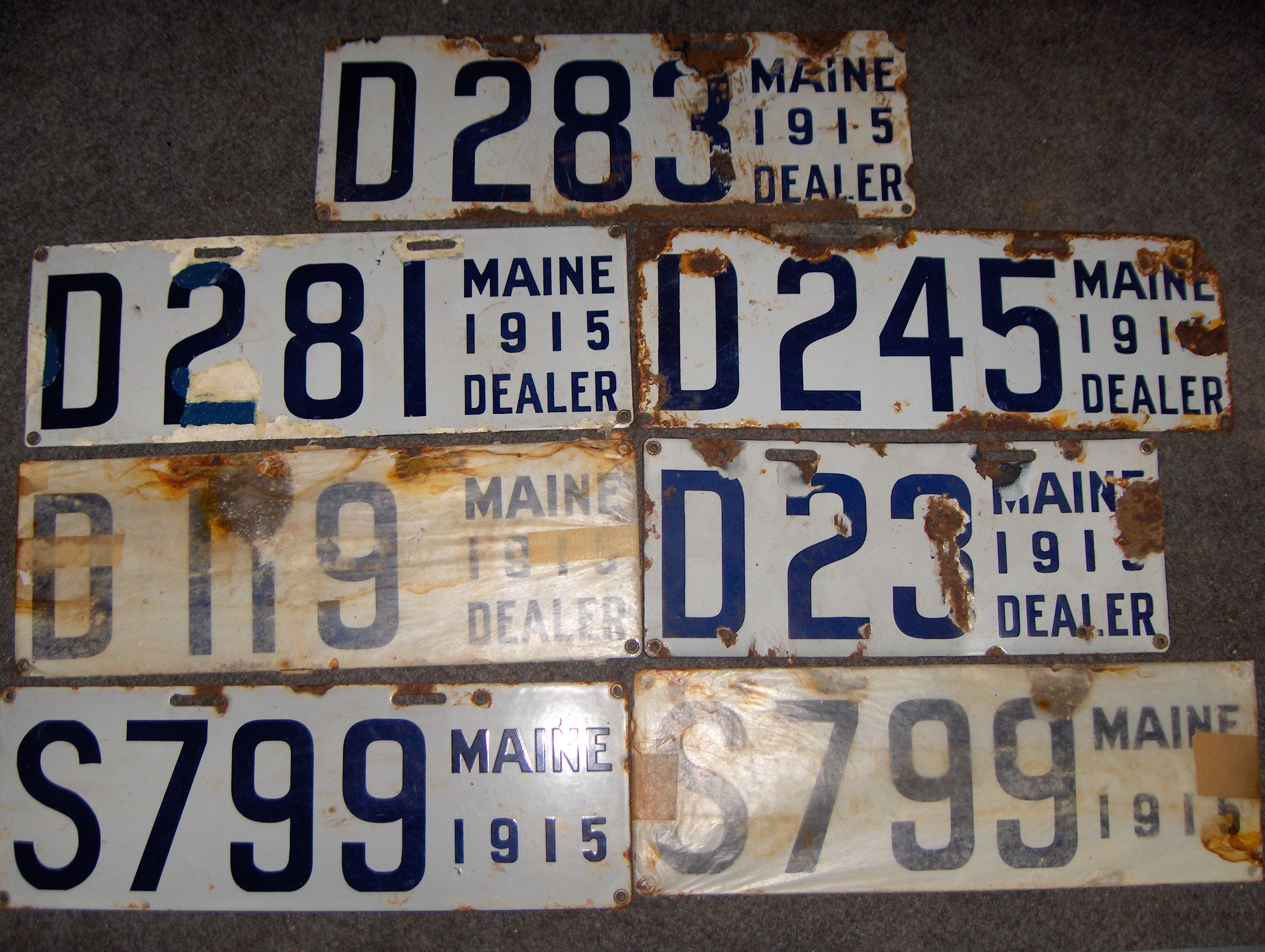 Bonhams Cars : Assorted 1915 porcelain enamel Maine license plates,,