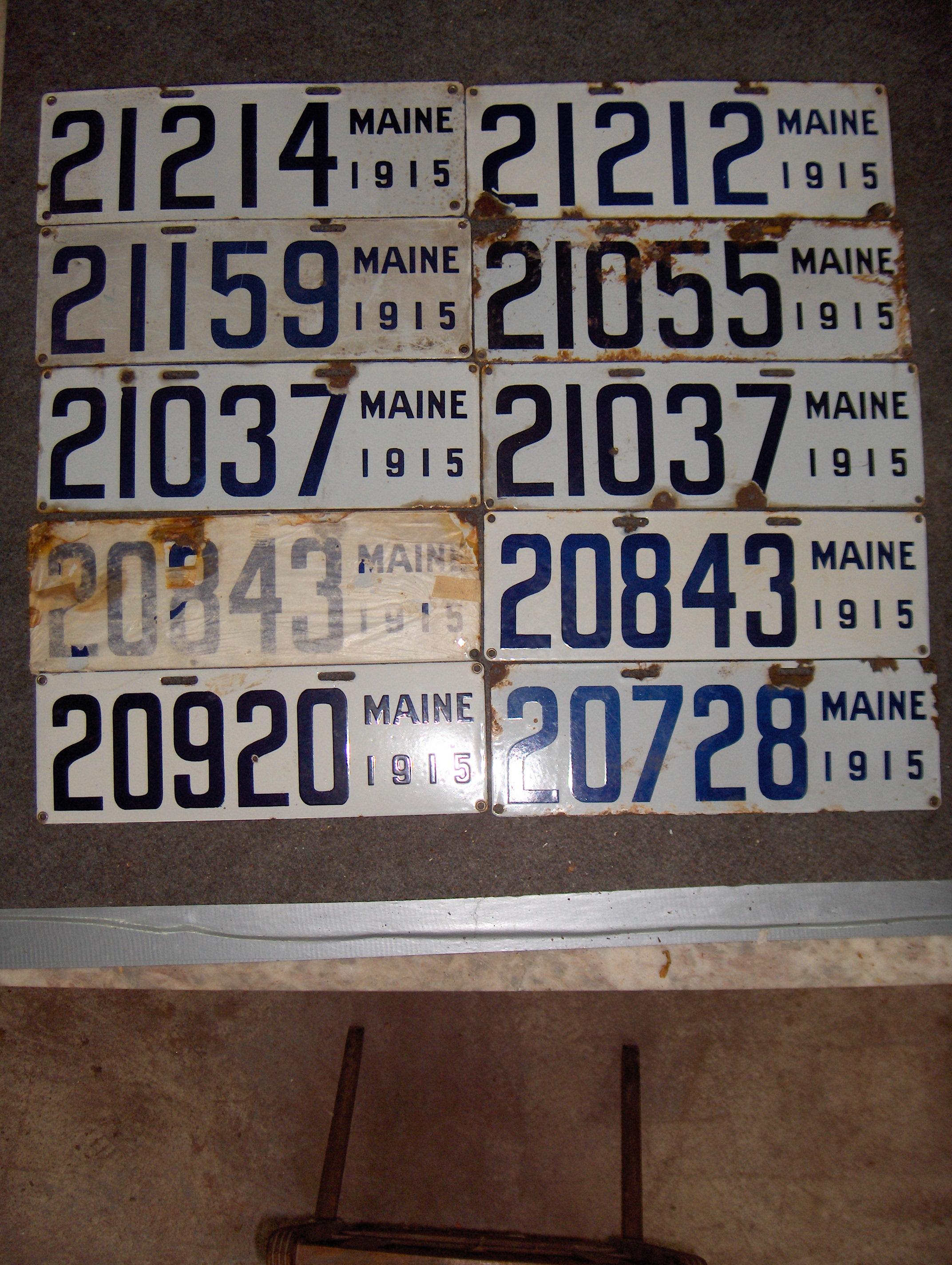 Bonhams Cars : Ten assorted 1915 porcelain enamel Maine license plates,,