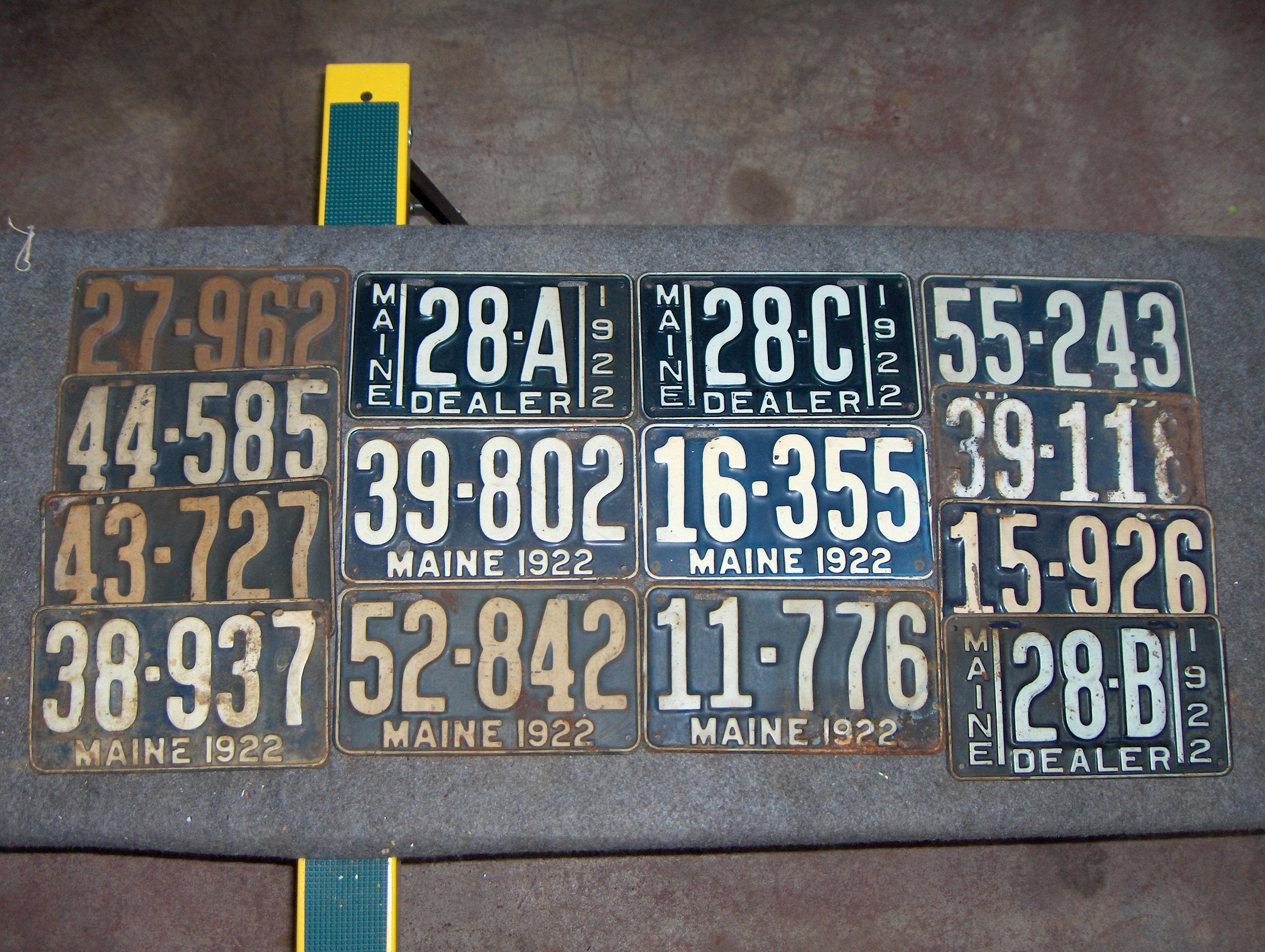 Bonhams Cars : Twenty assorted 1922 tin Maine license plates,,