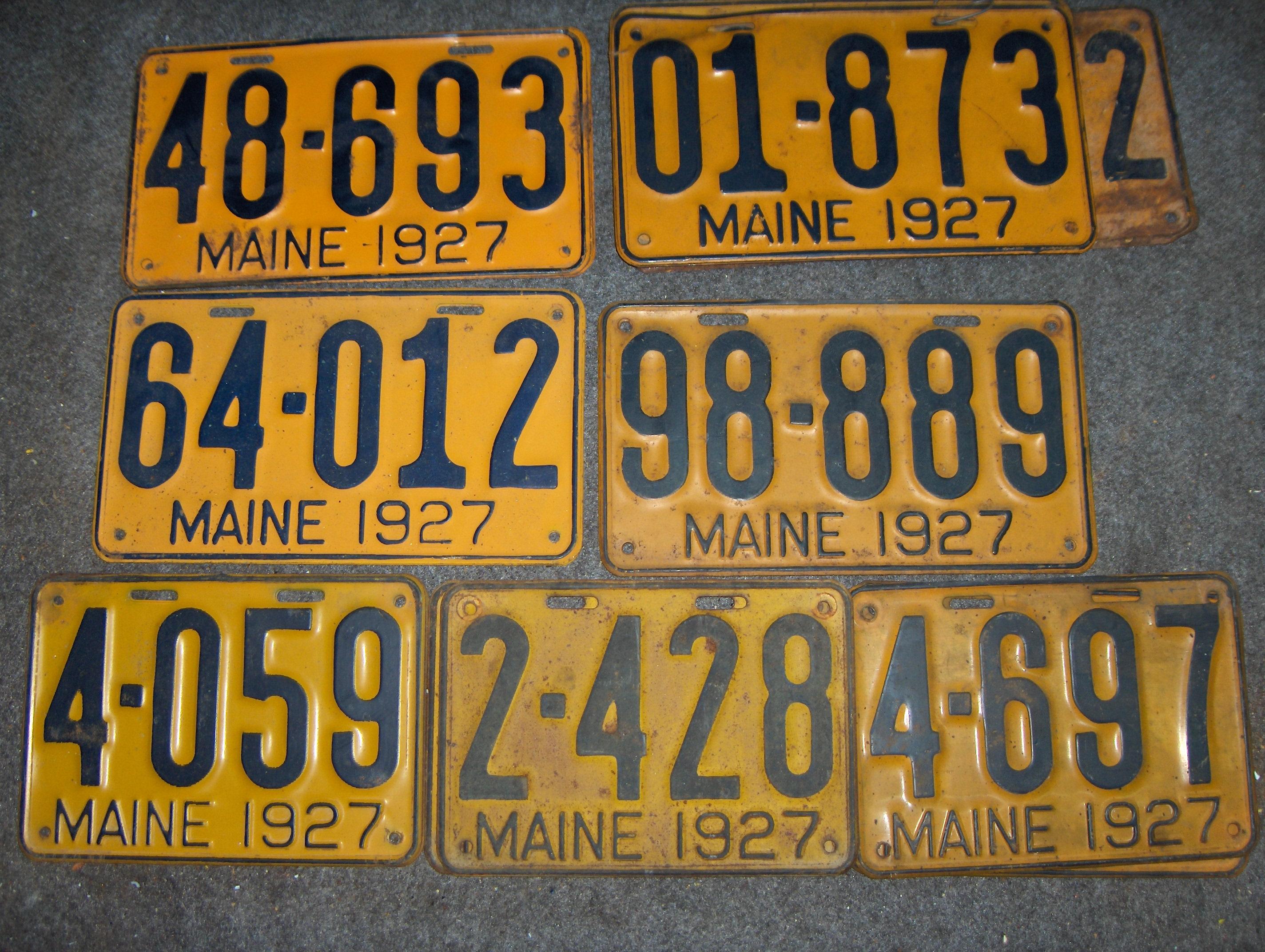 Bonhams Cars : Eighteen assorted 1927 embossed tin Maine license plates,,