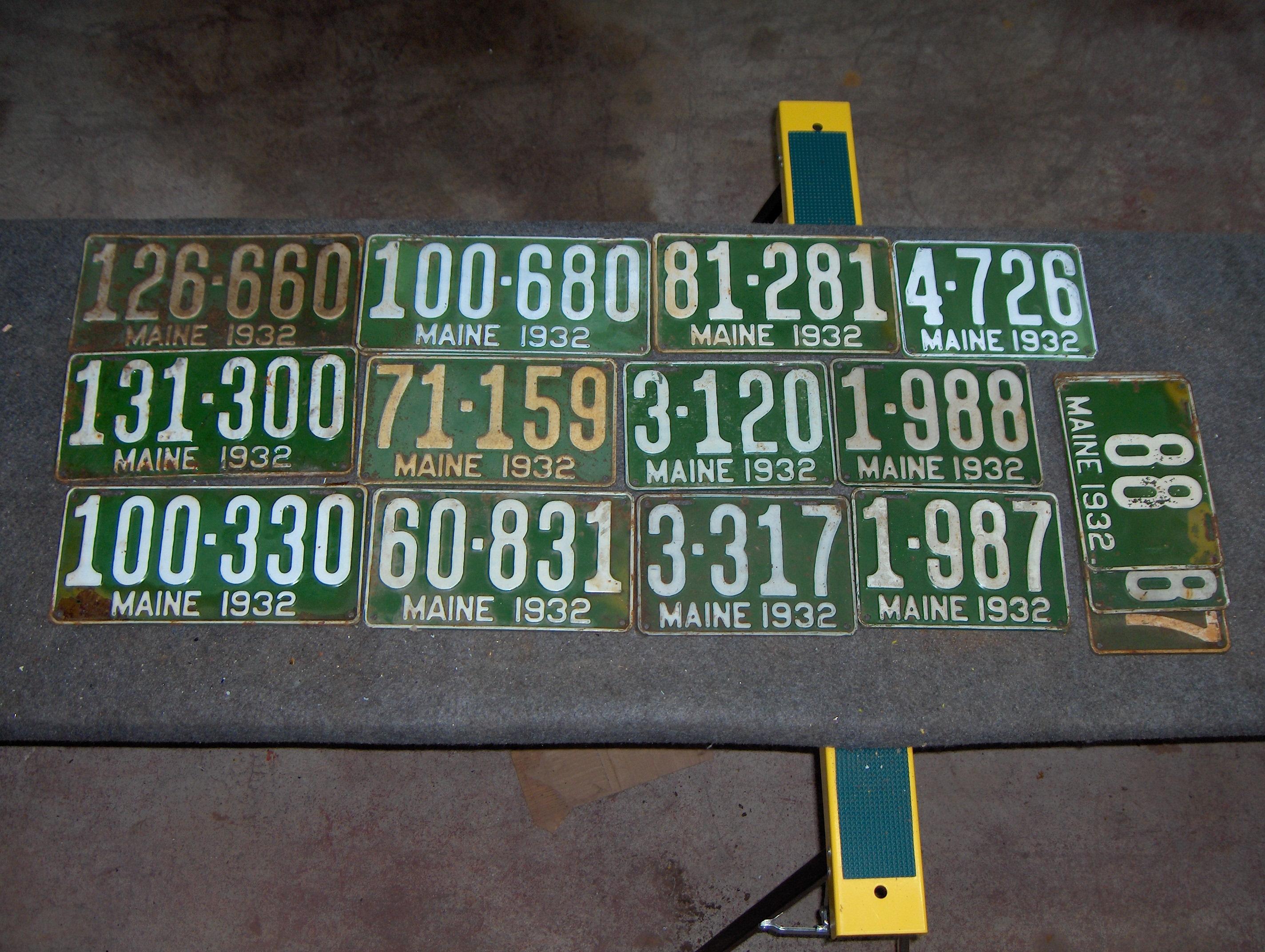 Bonhams Cars : Thirty assorted 1932 embossed tin Maine license plates,,