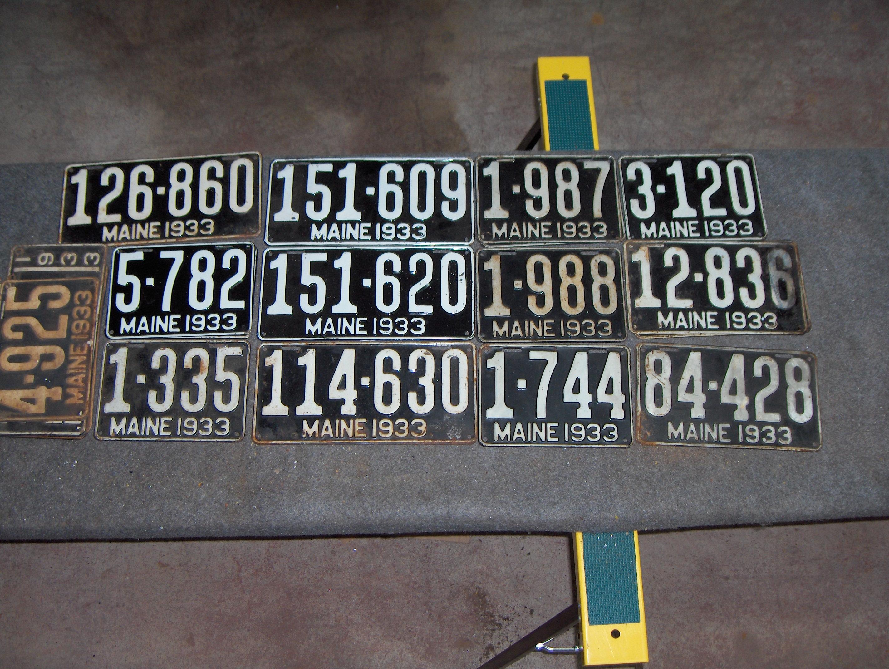 Bonhams Cars : Thirty-four assorted 1933 embossed tin Maine license