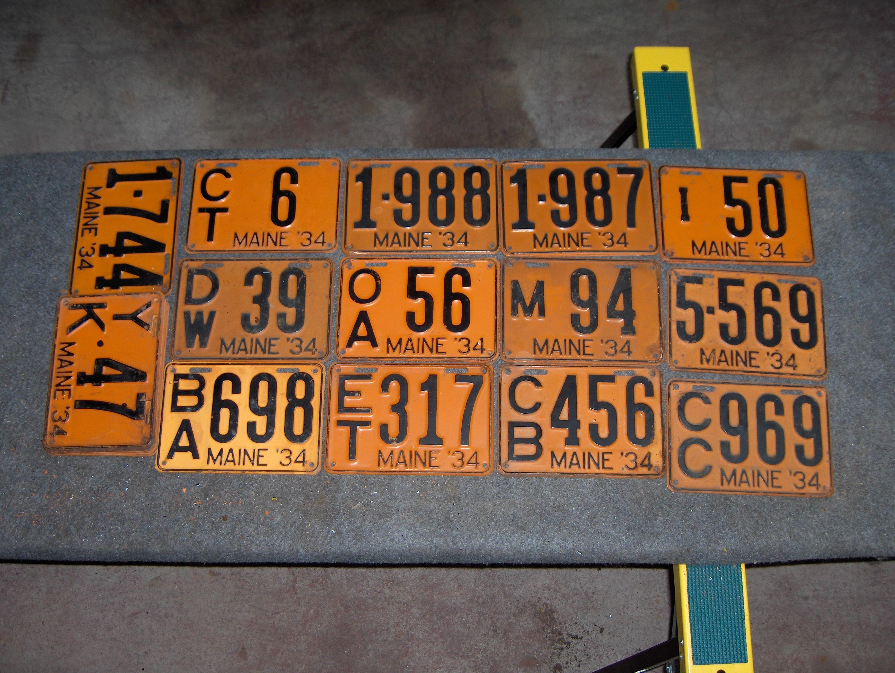 Bonhams Cars : Thirty-five assorted 1934 embossed tin Maine license