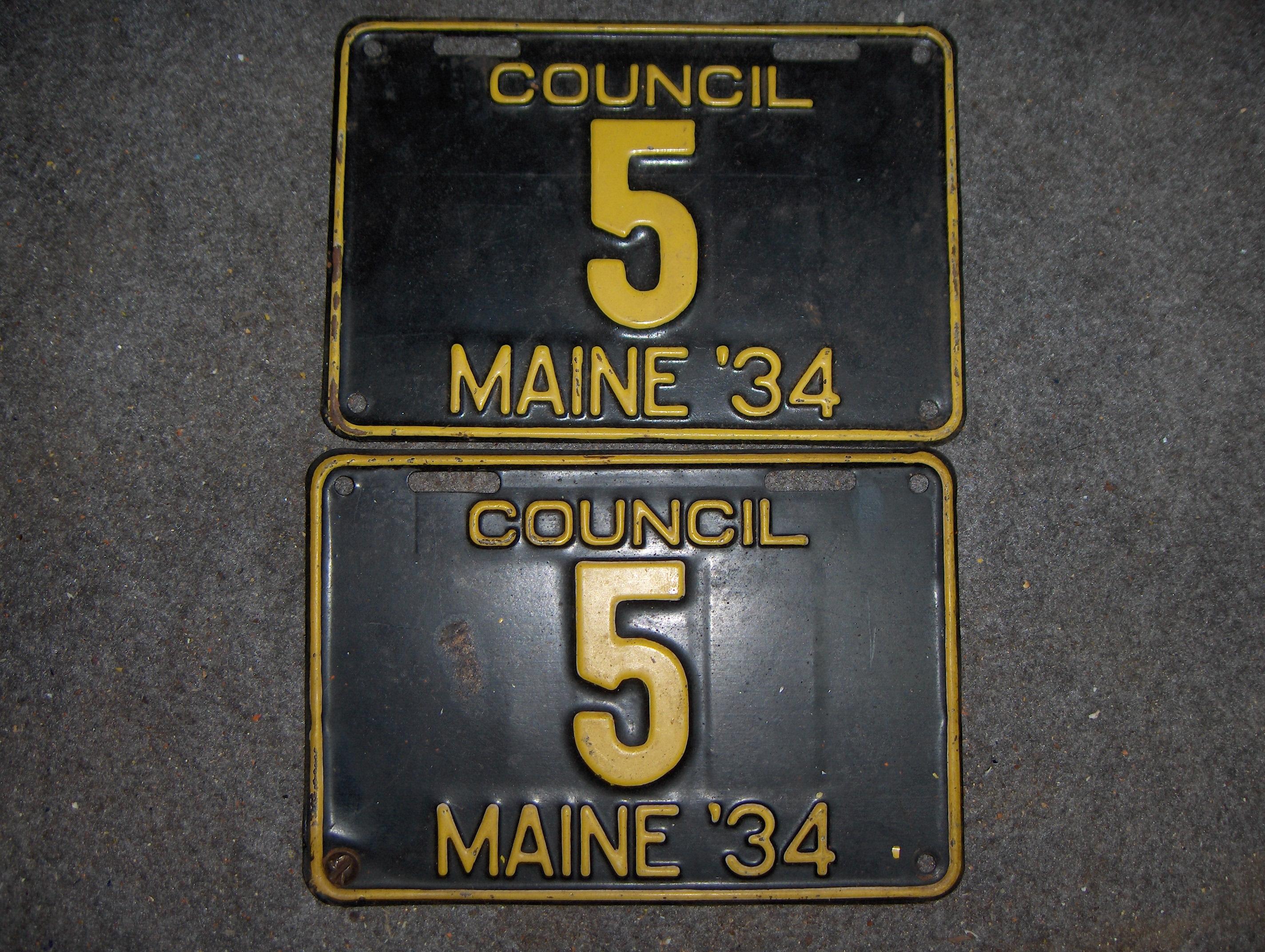 Bonhams Cars : A pair of 1934 Maine Council embossed tin licence plates,,