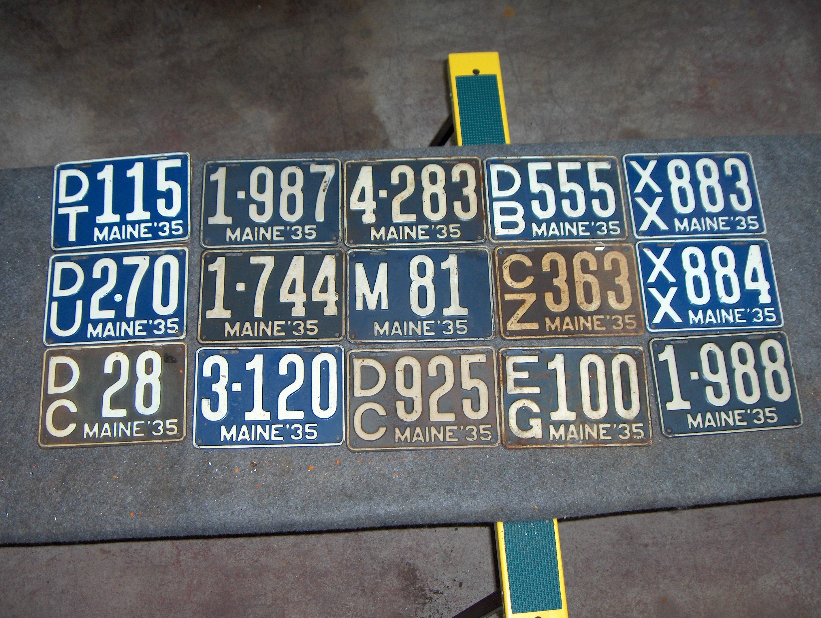 Bonhams Cars : Thirty-six assorted 1935 embossed tin Maine license plates,,