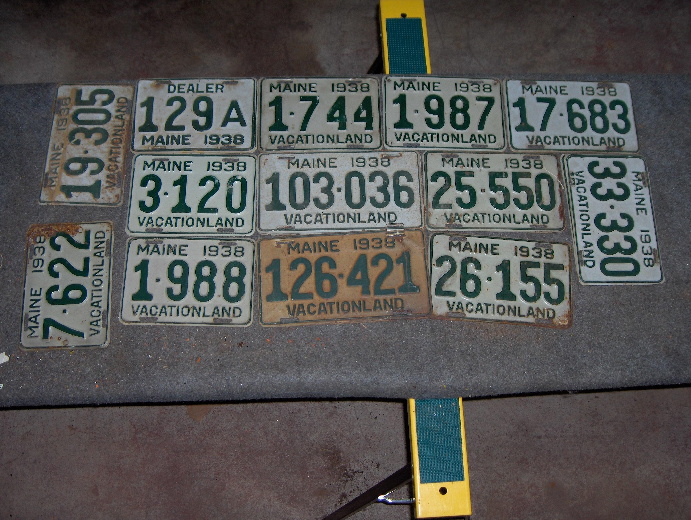 Bonhams Cars : Twenty-five assorted 1938 embossed tin Maine license