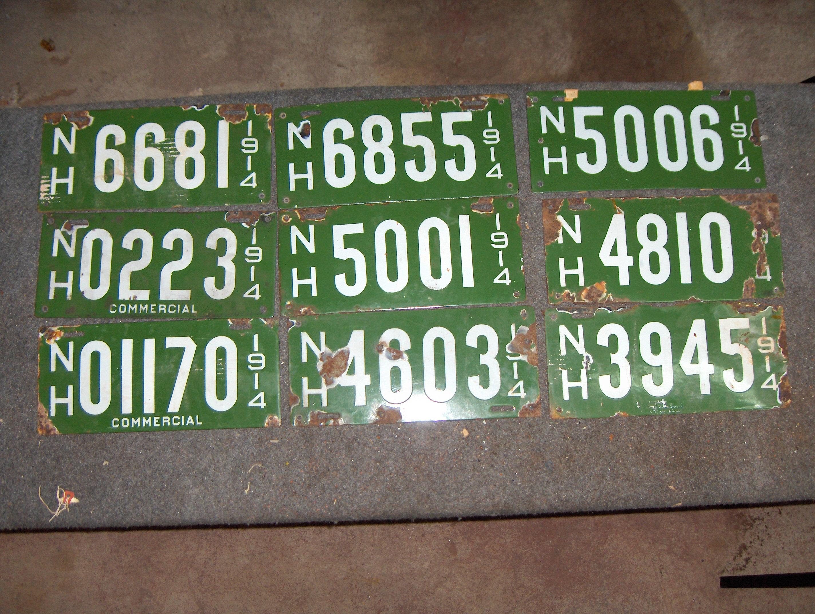 Bonhams Cars : Nine 1914 porcelain enamel New Hampshire license plates,,