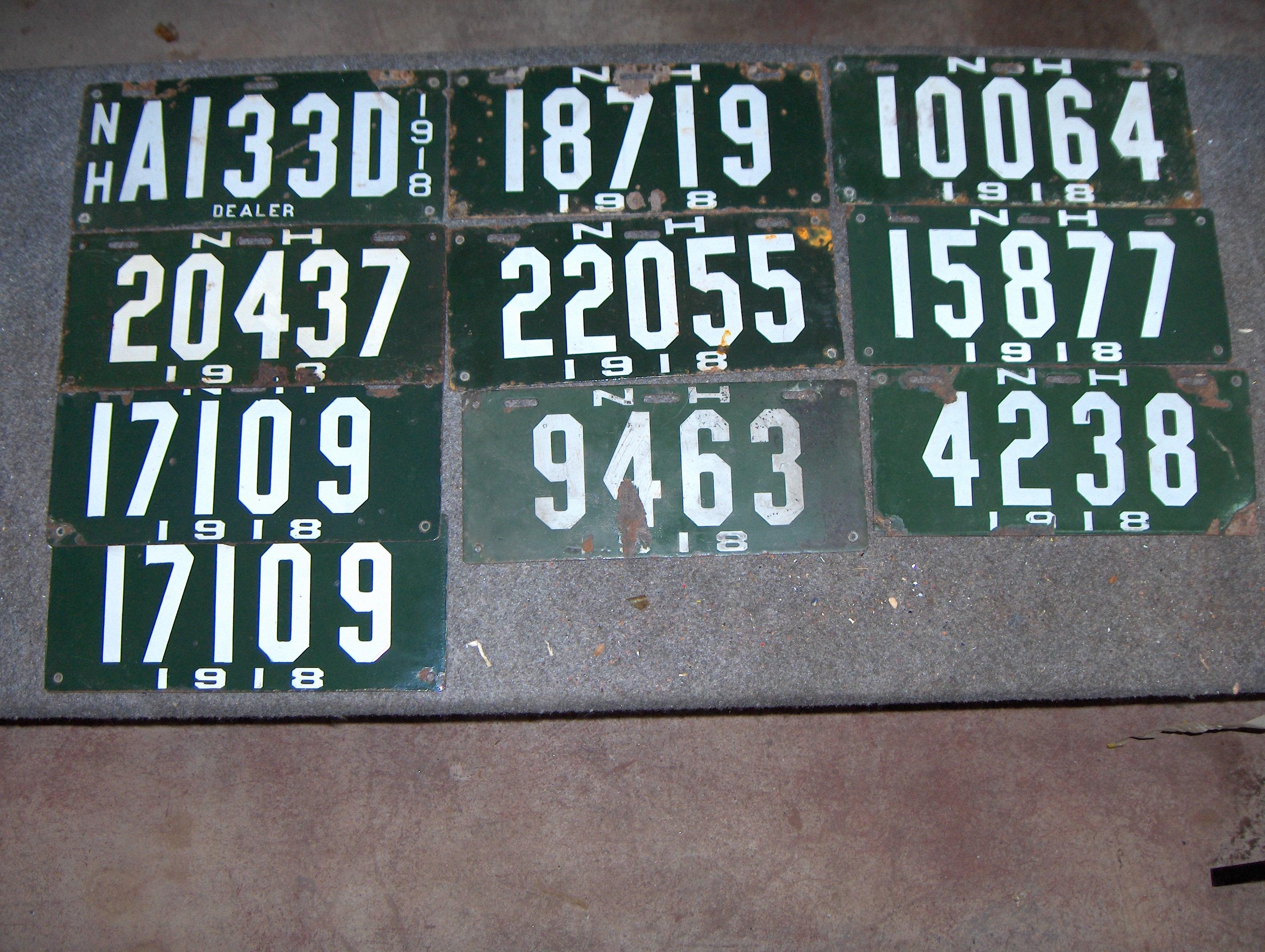 Bonhams Cars : Ten 1918 porcelain enamel New Hampshire license plates,,