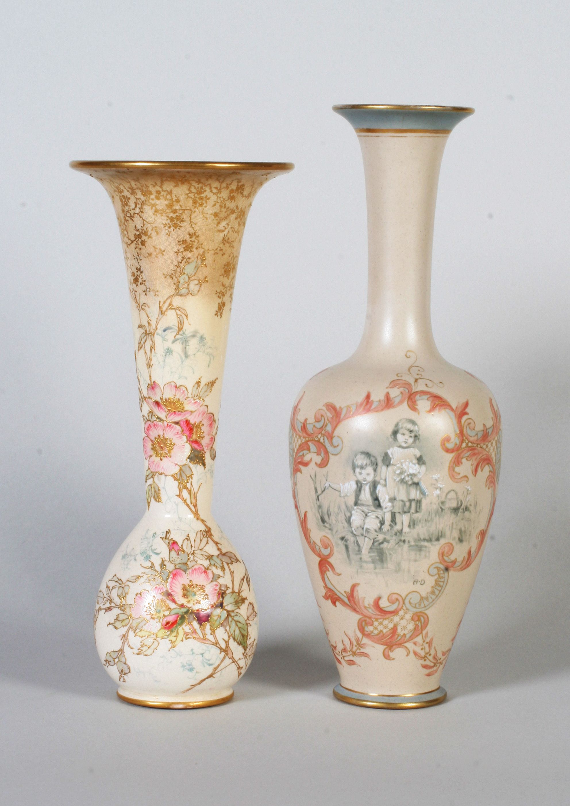 A Doulton Lambeth Carrara Ware vase by Ada Dennis and a Doulton Burslem