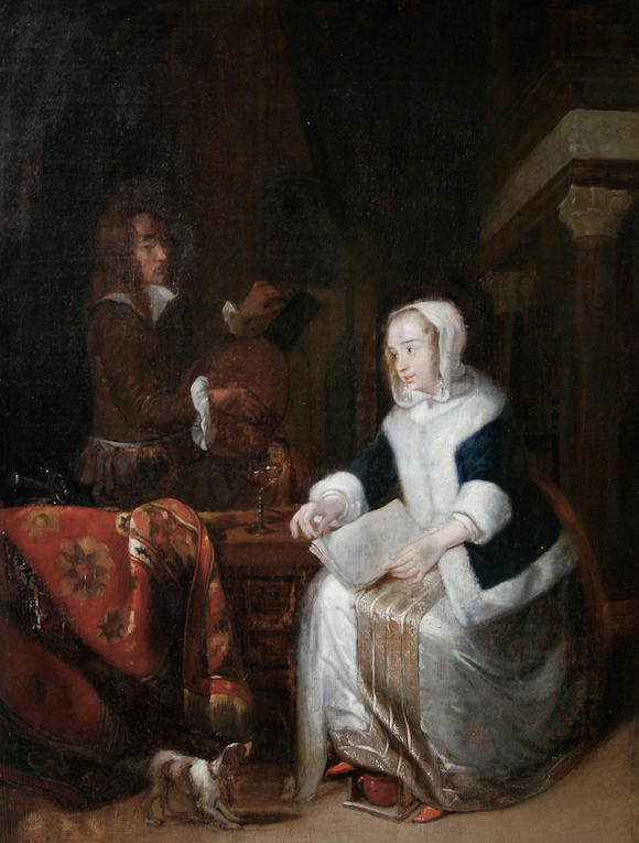 Bonhams : After Gabriel Metsu, 19th Century Interior scene with a lute ...