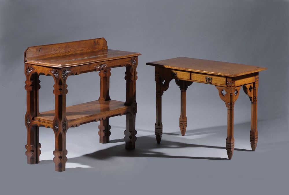 A Victorian oak small two tier serving table