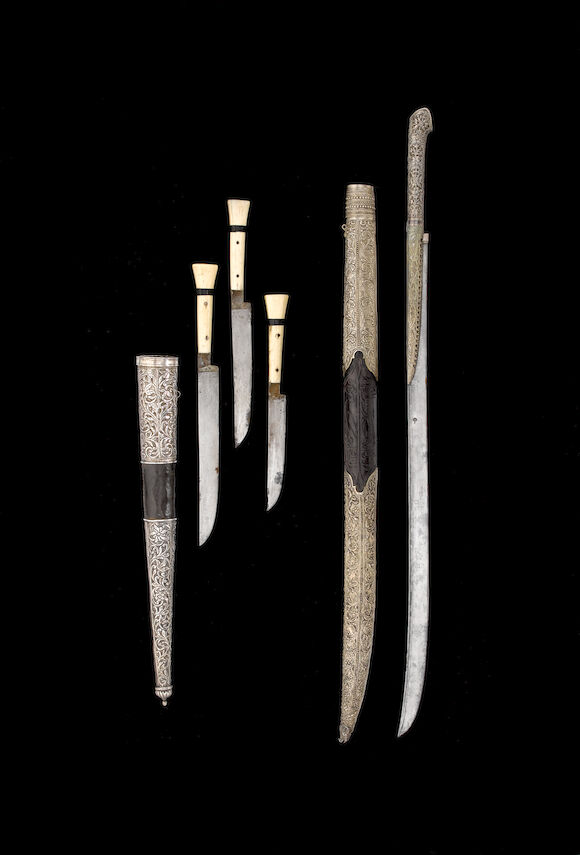 Bonhams : A rare Ottoman Set of three ivory-hilted steel Daggers Turkey ...