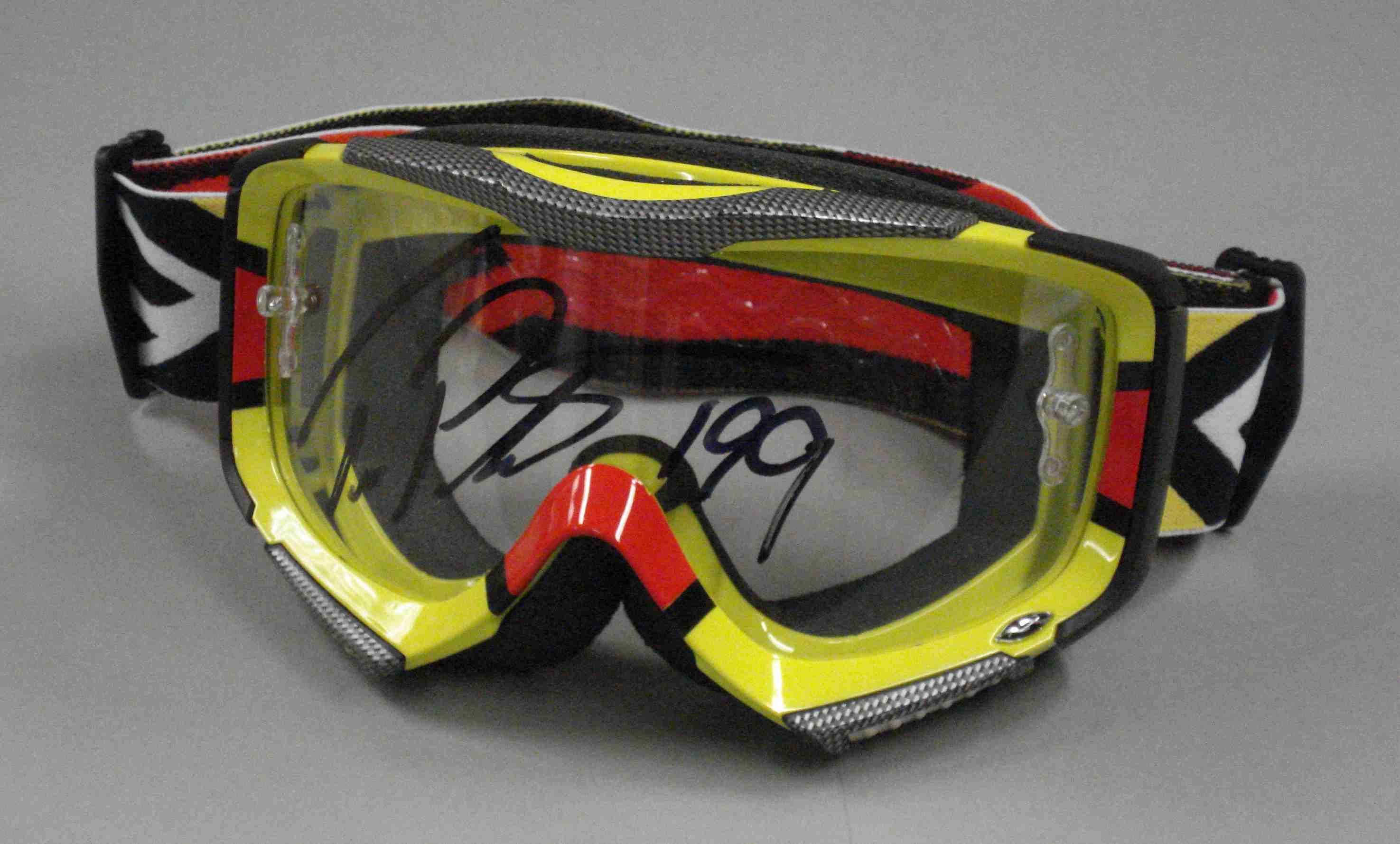 Bonhams Cars A signed pair of racegoggles worn by Travis Pastrana