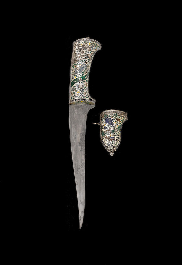 Bonhams : A Lucknow enamelled silver and steel Dagger India, late 18th ...