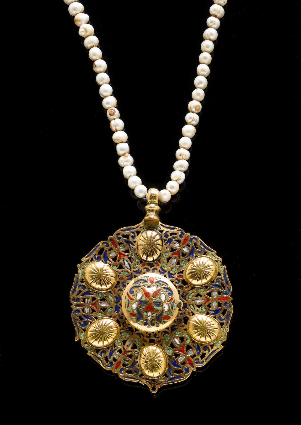 Bonhams : A large gem-set and enamelled gold Pendant (tazra) Morocco ...