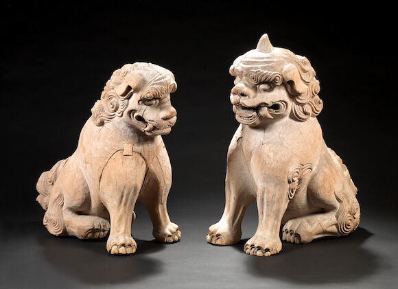 Kom Inu Bonhams : A pair of wood koma inu (temple guardian dogs) Edo Period ...