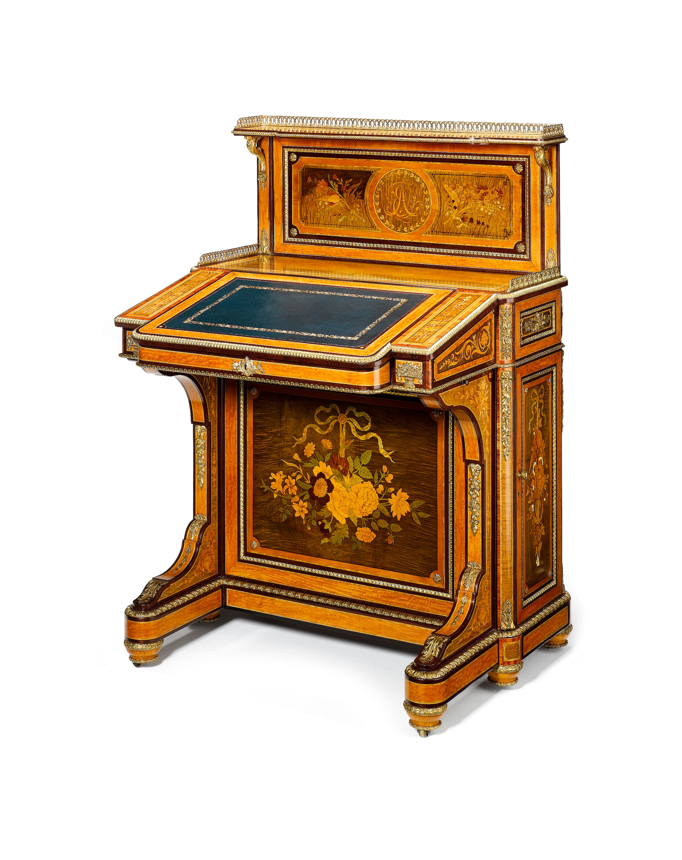 A fine mid Victorian satinwood, sycamore, harewood, tulipwood, i
