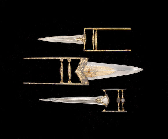 Bonhams : A Mughal gold koftgari steel multi-blade Push Dagger (khatar ...