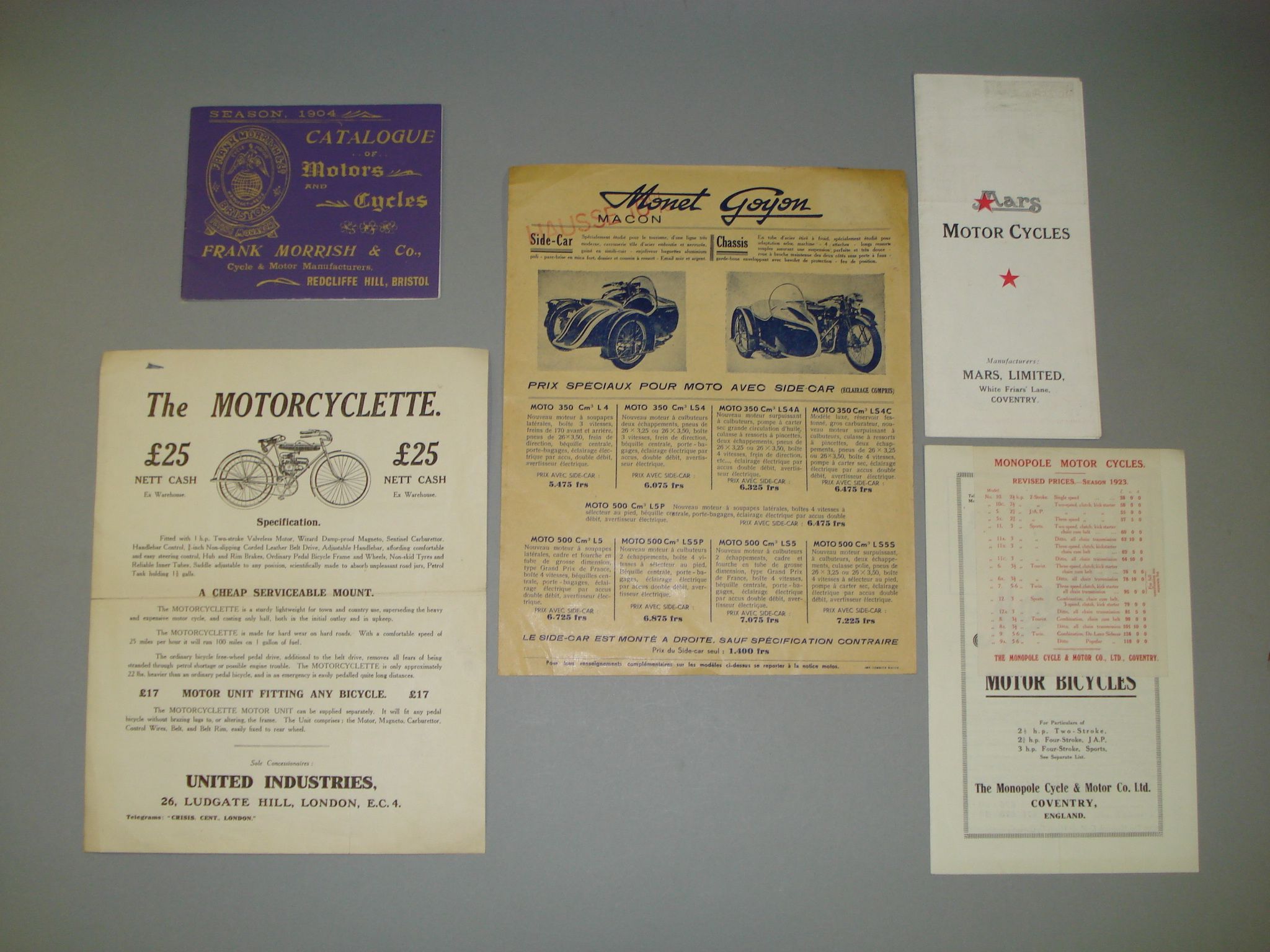 Bonhams Cars Mars, Monopole and Frank Morrish sales catalogues,,