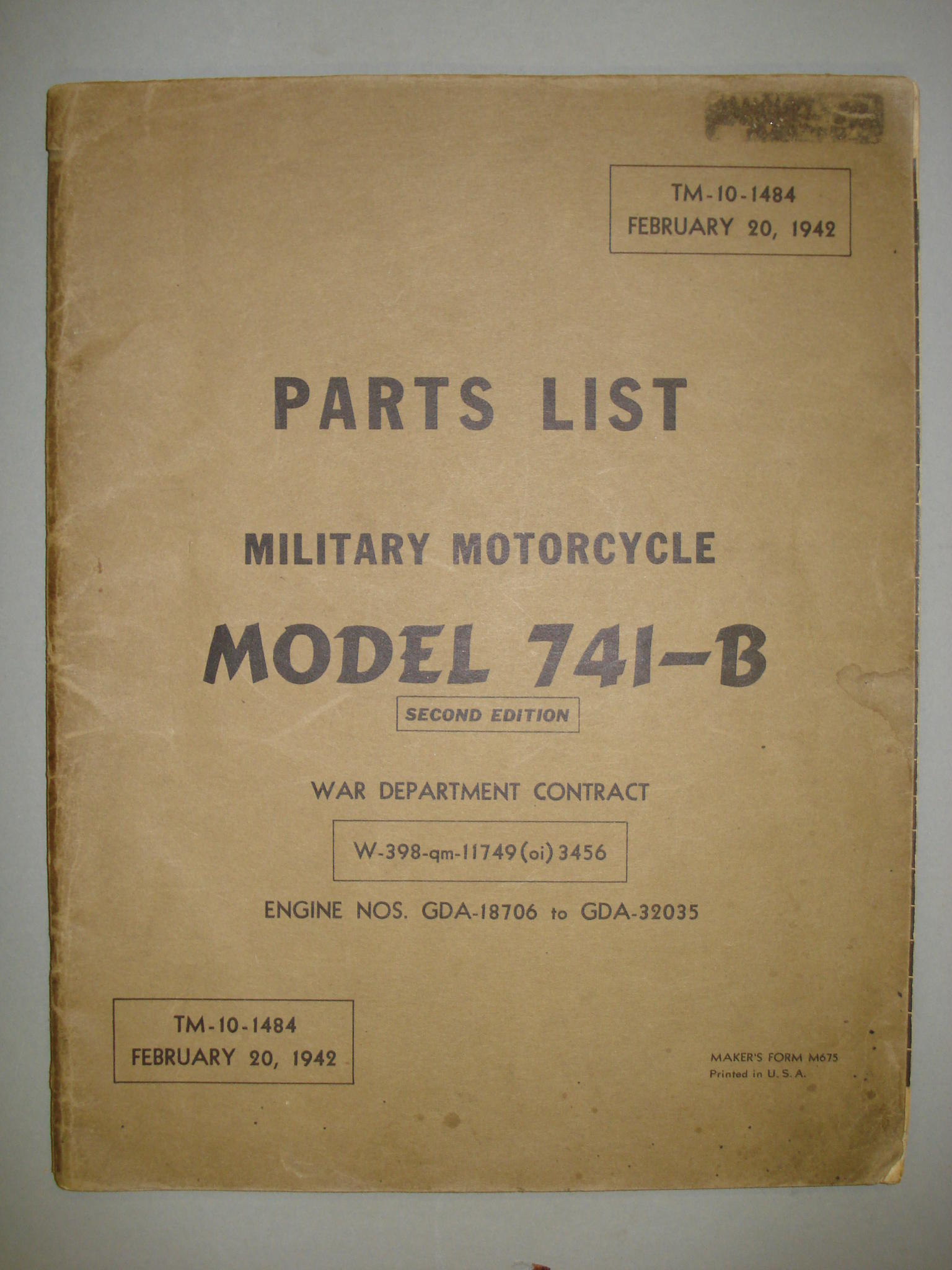Bonhams Cars : A 1942 Indian parts list,