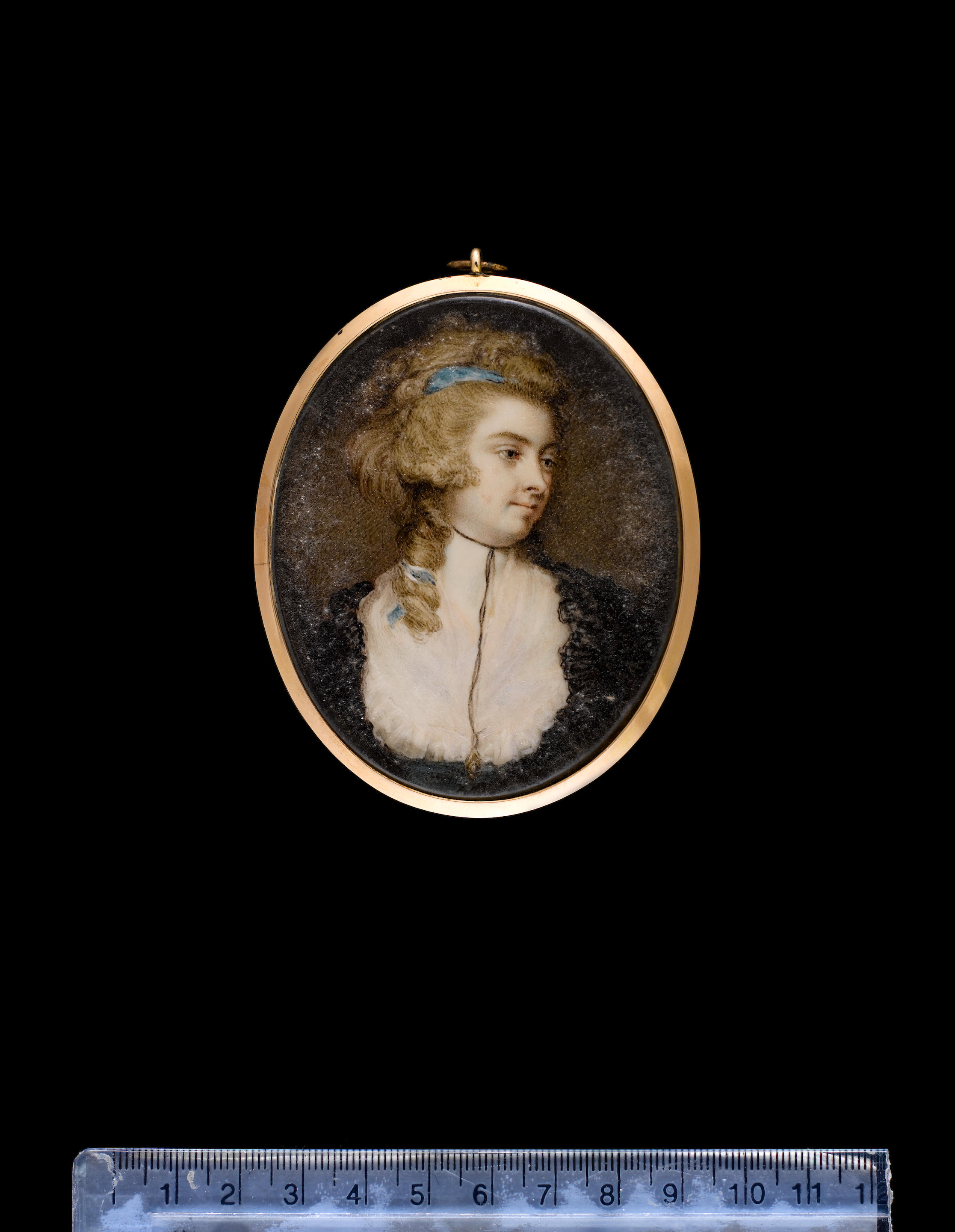 A Lady, Called Mrs Graves, Gazing To Her Left, Wearing Blue Dress With  Frilled White Fichu