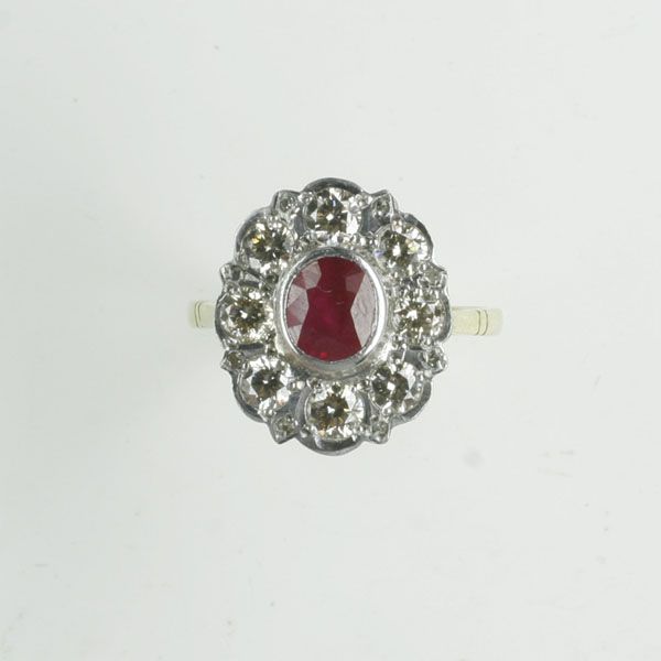 A ruby and diamond cluster ring