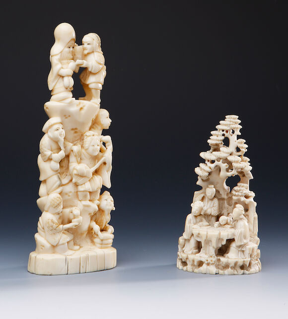 Bonhams : A carved ivory figure group 19th century