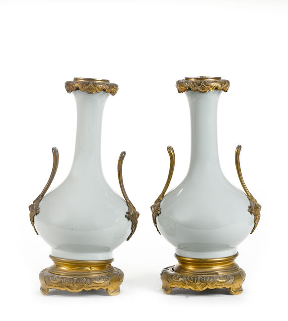 Bonhams : A pair of early 20th century gilt metal mounted celadon table ...