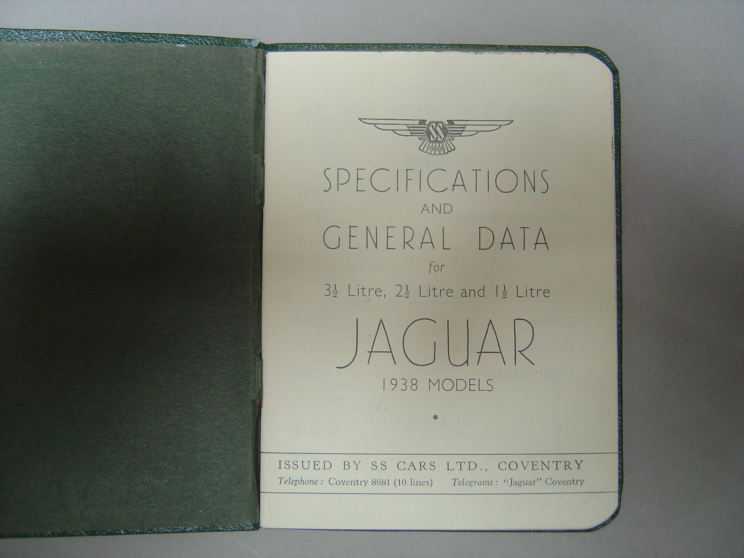 Bonhams Cars A Jaguar Specification and General Data booklet, 1938,