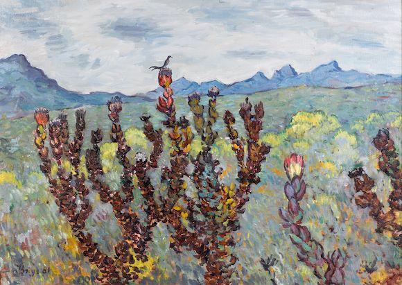 Bonhams : Francois Krige (South African, 1913-1994) Proteas with sunbird