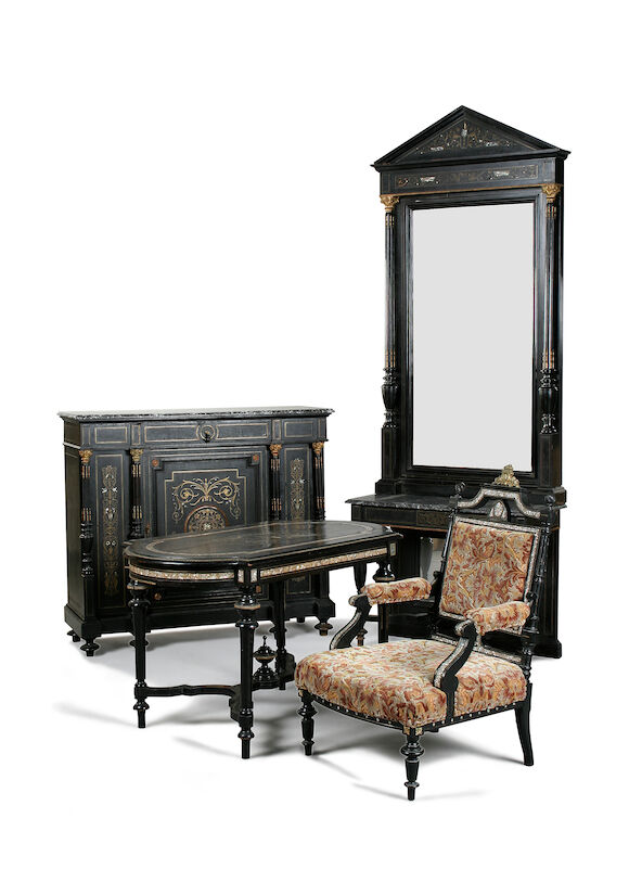 Bonhams : A French 19th century ebonised, gilt metal mounted and mother ...