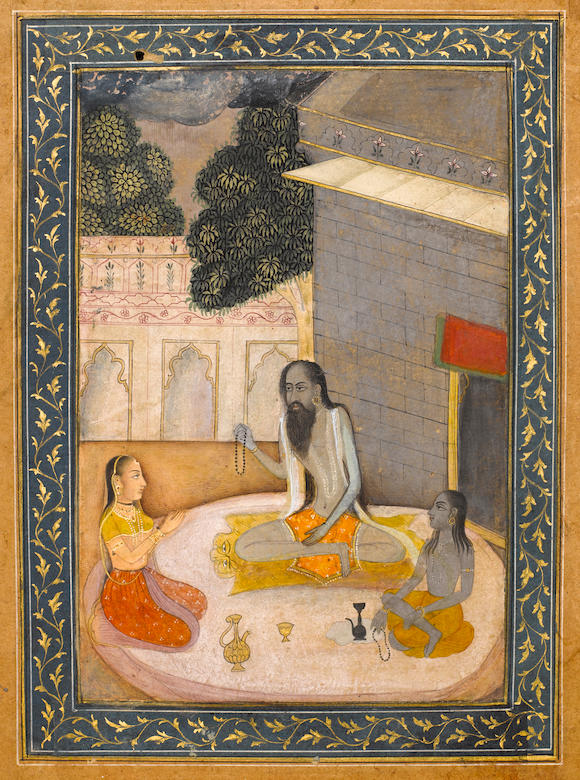 Bonhams : Kedar ragini a lady visiting an ascetic at a shrine, a ...